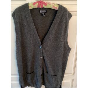 Lands End Womens 100% Cashmere Vest Sz L Gray Pockets